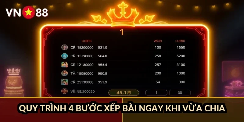 Phỏm tá lả bí kíp ăn chốt VN88: Cách xếp bài và mẹo thắng nhanh 2026 3 Quy trình 4 bước xếp bài ngay khi vừa chia